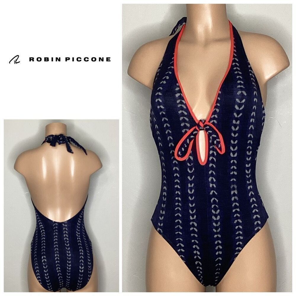 New. Robin Piccone navy plunge neck swimsuit. Size 8. Retails. $179
